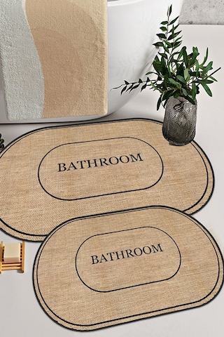 Decomia Home Dijital Kaymaz Yıkanabilir Jüt Görünümlü Bathroom Banyo Paspası 2'li Jüt Siyah