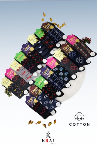 Kadın Renkli 10 Çift Likralı Pamuklu Penye Uzun Çorap ASORTİ