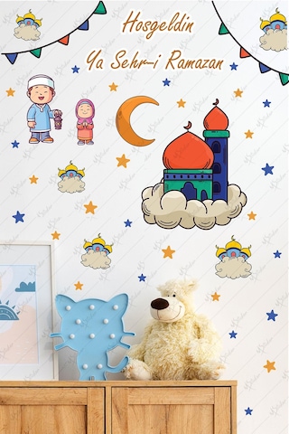Ramazan Ayı Temalı Cam Duvar Süsleri Hoşgeldin Ramazan Sticker Seti Çok Renkli