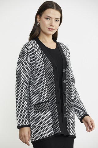 Oversize Cepli Petek Motifli Triko Ceket - Siyah 001