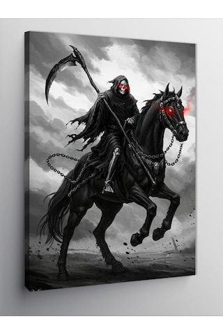 Kanvas Tablo Kara Şövalye Ve At 100cmx140cm