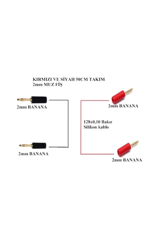 2mm Banana To Banana Kırmızı Siyah Takım 50cm