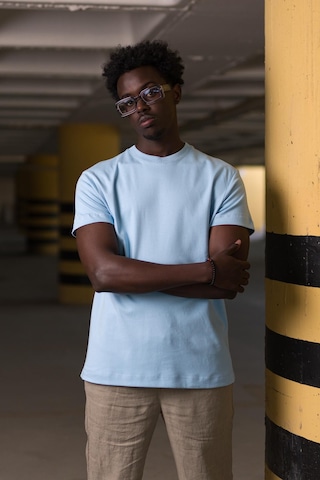 Bisiklet Yaka Lu Basic Oversize Geniş Model T-Shirt Mavi
