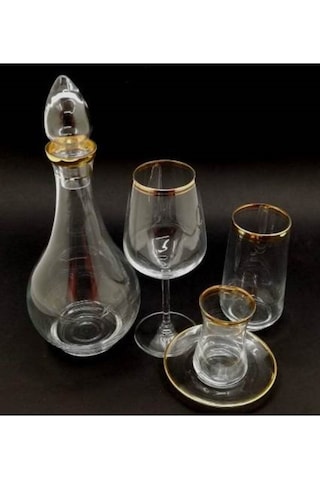 Gold Yaldızlı 49 Parça Bardak Sofra Seti 12 Kişilik Altın