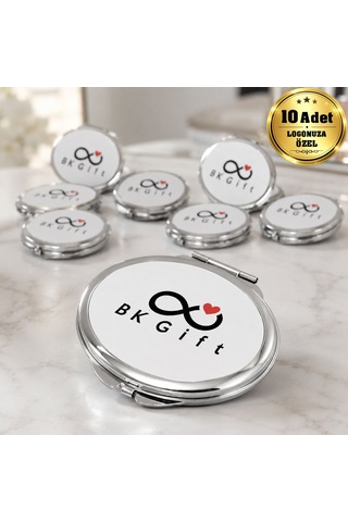 Logonuza Özel 10 Adet 6,6x5,4 Cm Baskı Alanlı Çift Taraflı Oval Metal Makyaj Aynası Beyaz