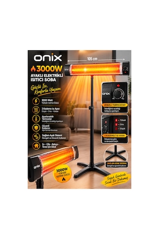 3000w Ayaklı Infrared Elektrikli Isıtıcı Soba - Termostatlı Güçlü Isıtıcı + Ayak Dahil Set