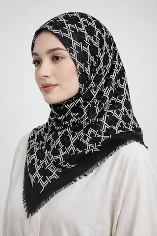 Sinem Emprime Koton Eşarp - Siyah / Beyaz-6292 Siyah