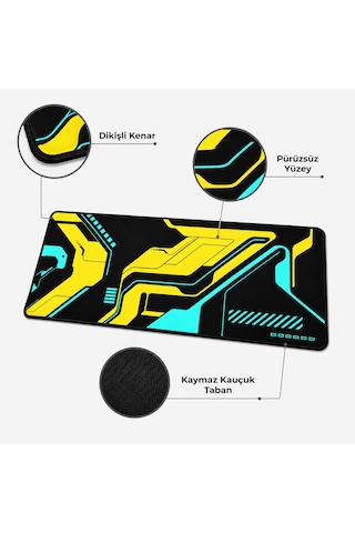 Mcstorey 90x40 Cm Mouse Pad, Cyber Sarı Turkuaz Desenli Büyük Mou