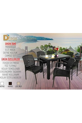 Mandella Elit 70x120 6 Kişilik Defne Koltuk Masa Takımı Eko Kahve