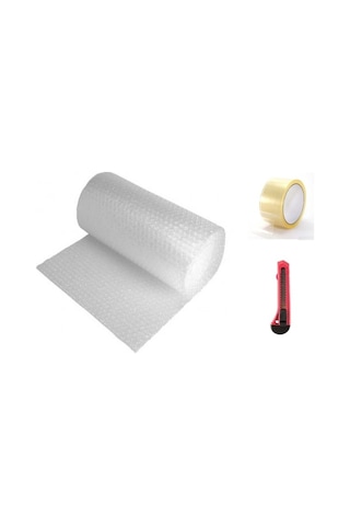 100 Cm X 5 Mt Balonlu Naylon Pıt Pıt Ambalaj Koruma Bant Falçata Pıt Pıt + Falçata