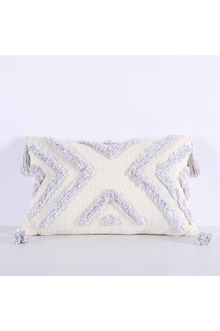 Homyl Boho Kırlent Örtüsü Pamuklu Dokuma Püsküllü Yastık Kılıfı Gri