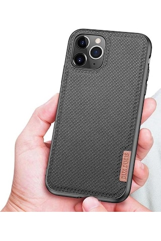 Dux Ducis Fino Serisi Apple iPhone Uyumlu iPhone 11 Pro 5.8inç Kılıf Premium Dokuma Silikon Kılıf- 5775 Siyah
