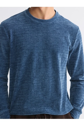 Lcwaıkıkı Classic İndigo Bisiklet Yaka Dokulu Erkek Sweatshirt
