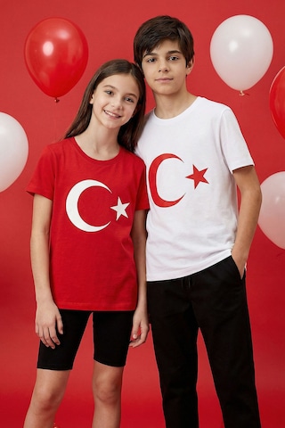 Tommy Life Kırmızı Ay Yıldız Baskılı Unisex T-shirt - 11333 KIrmızı