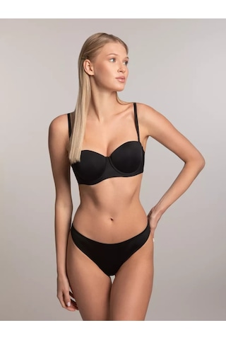 Mistirik Lenola Model Destekli Push Up Dolgulu Yumuşak Dokulu Straplez Sütyen Siyah Renk Siyah