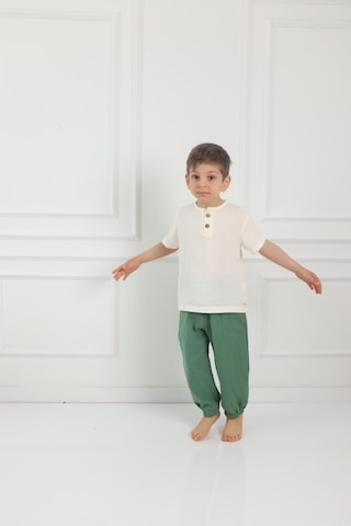 Mulberry Çocuk Müslin Şalvar Pantolon Nefes Alabilen Doğal Dokulu Günlük Rahat Alt Giyim Yeşil