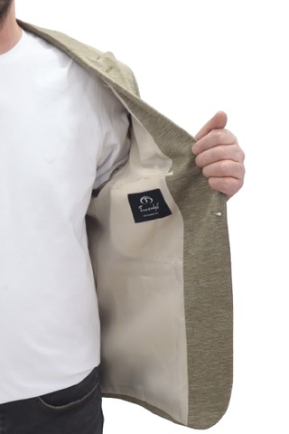Twenhil Dmctekstil Erkek Ckt-203 Desenli İtalyan Kesim Dar Kalıp Tek Düğme Blazer Ceket Haki Yeşil