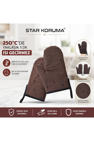 Star Koruma Yüksek Sıcaklık Mutfak Eldiveni Kahverengi