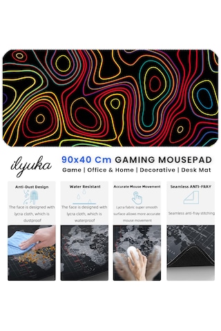 İlyuka Mousepad 90x40cm Büyük Boy Xxl Mp379040 Colored Topography