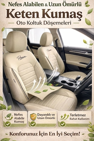 Premium Serisi Lüks Keten Oto Koltuk Kılıfı Tofaş Kartal-şahin-doğan-serçe-tempra İle Uyumlu Bej