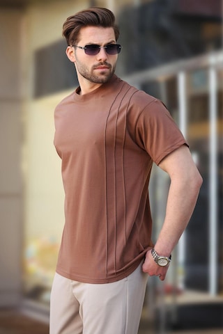 Madmext Kahverengi Overfit Erkek T-shirt E7130 Kahverengi