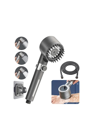 Kangvka 3 Modlu Masajlı Duş Başlığı - Filtreli, Su Korumalı, Kolay Kurulum, Gri Renk + Filtre Pamuk Gri