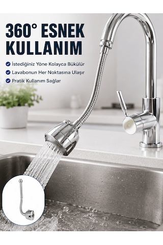 Krom Musluk Uzatma Aparatı 360 Dönebilen Su Tasarruflu Lavabo F