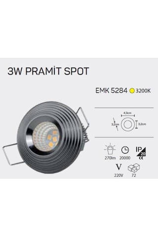 Emk 5284 3W Pramit Spot 3000K Gunışığı Işık