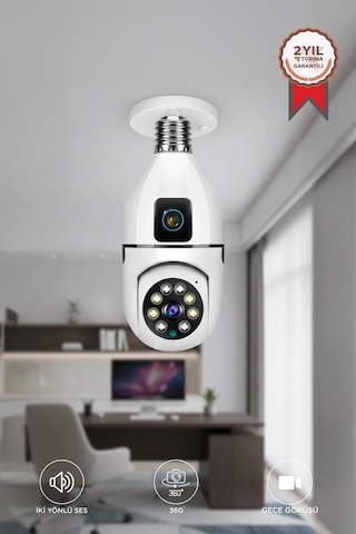 Ampul Kamera Wifi 360 Panoramik Gece Görüş Hareket Algılayıcı Güvenlik Kamerası Cmr13 Beyaz