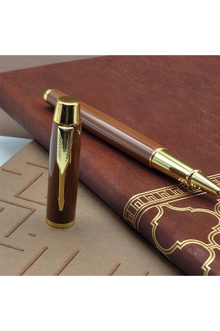 Mobgift Alt Kısmı Mozaik Desenli Kutulu Deri Defter Kalem Seti Kahverengi