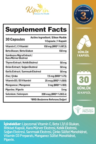 Max Formula Güçlü Bağışıklık C Vitamini, Beta Glukan, Kara Mürver, Sarımsak, D3, Çinko 30kapsül