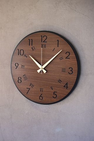 Dekoratif Yeni Modern Menkalinan Ahşap Duvar Saati 48cm Siyah