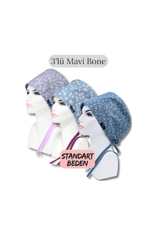 Standart Beden 3lü Mavi Bone İndigo Çıtır Mavi Çiçek Bahçesi Mavi Nazlı Çiçekler Cerrahi Bone Renkli