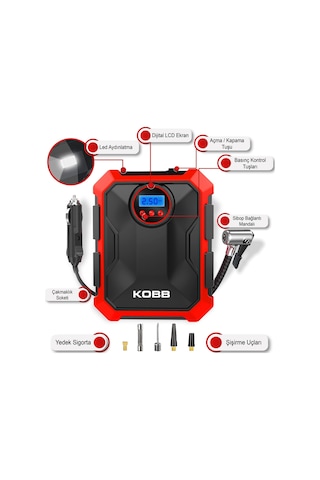 Kobb Kb200 12volt 150 Psı Ayarlanabilir Dijital Basınç Göstergeli Hava Lastik Şişirme Pompası
