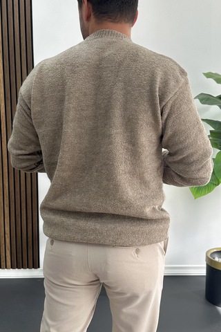 Edwox Erkek Bisiklet Yaka Buklet Kumaş Kazak Kahverengi Edw419 Kahverengi