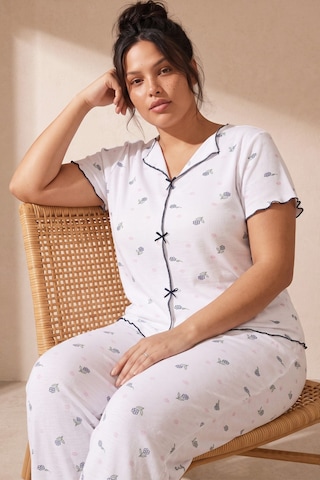 Siyah İnci Beden Fitilli Kaşkorse Örme Pijama Takım26120851 Beyaz Çiçek