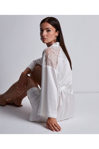 Aubade Midnight Whisper Kimono Zarif Seide Ve Dantel Detaylı Beyaz