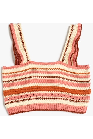 Koton Kroşe Crop Üst Askılı Kahverengi Çizgili 3skg90003at 3SKG90003AT5S1 Kahverengi