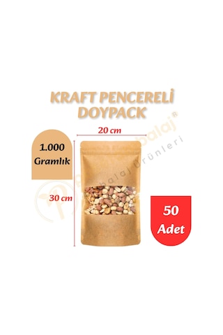 Kraft Pencereli Doypack 20x30x10 Cm 50 Adet