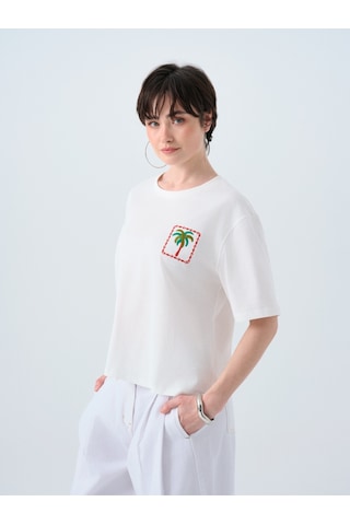 Kadın T-shirt Lf2040246 Ecru Ekru