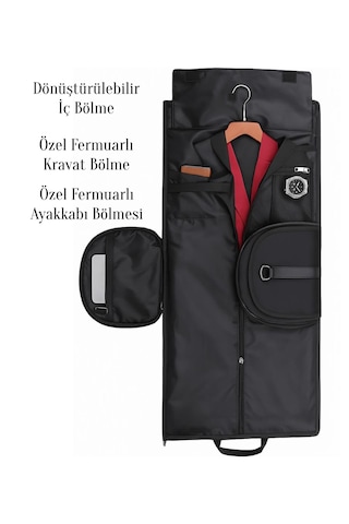 Takım Elbise Çantası Deri Ayakkabı Bölmeli Çok Yönlü Omuz Askılı Siyah