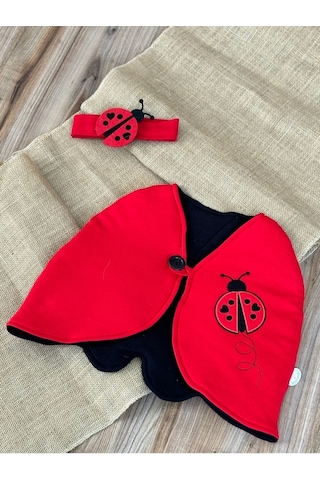 Kırmızı & Bandanalı Uğur Böceği Kostümü - Kız Çocuk Doğum Günü Kostümü Seti Kırmızı - Siyah