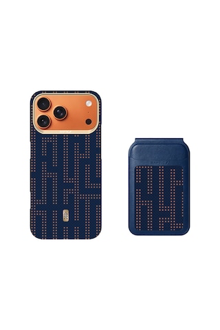Apple iPhone Uyumlu 17 Pro Kılıf Raptic 2in1 Bundle Kit Aramid Skin Grid Serisi Kartlık Ve Karbon Kapak Lacivert
