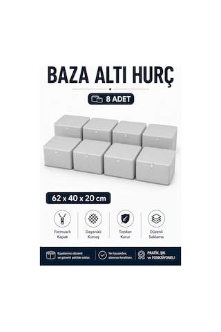 Hurç Seti Fermuarlı Baza Altı Hurcu Yorgan Battaniye Kıyafet Saklama Organizeri 8'li Gri