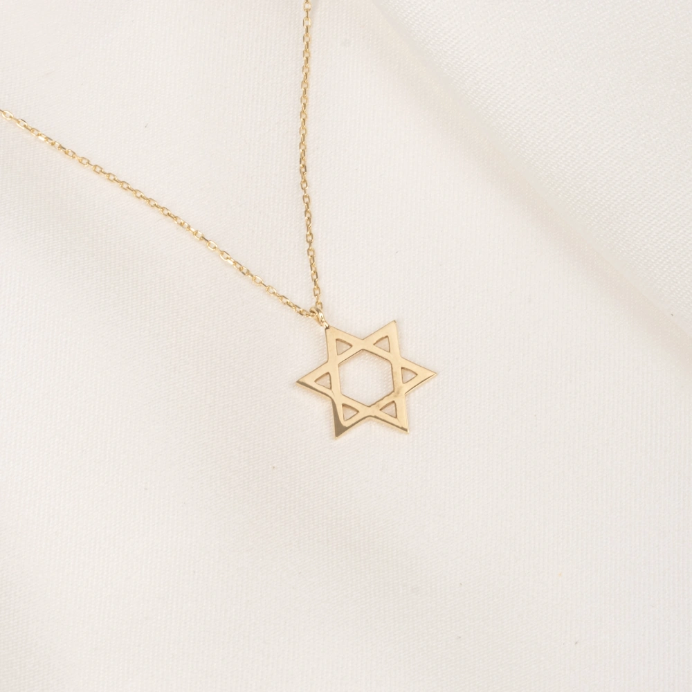 Gümüş Kolye - Davut Yıldızı 925 Ayar Gümüş Kolye Sarı