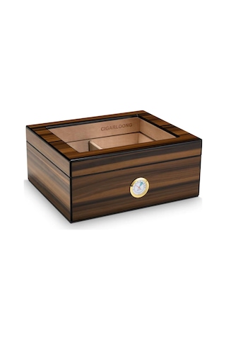 Cigarloong Camlı Puro Kutusu Humidor Ceviz 50's