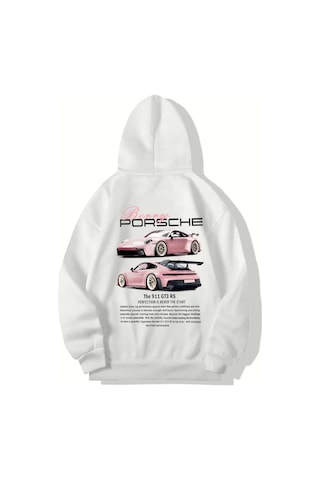 Brz Collection Unisex Oversize Berry Porsche Hoodie Beyaz Beyaz
