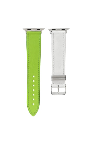 Goldoni Apple Watch Uyumlu Yeşil Beyaz İnce Hakiki Deri Taraftar Kordonu Metal Köprülü