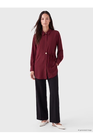 Lcw Everyday Bordo Beli Bağlamalı Kadın Gömlek Tunik