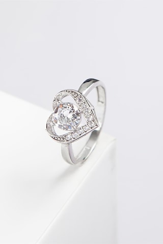 Rodyumlu 925 Ayar Gümüş Kalpli Bayan Yüzük -7974